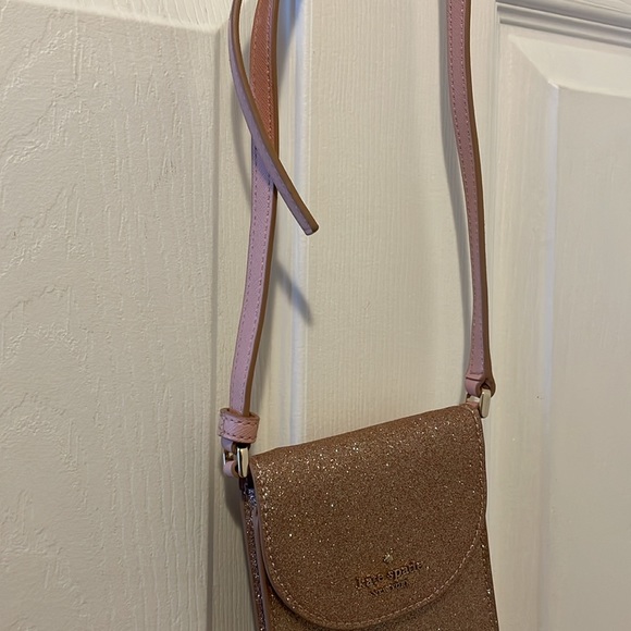 Kate Spade Joeley North south rose gold glitter phone cross body bag purse - Picture 5 of 8